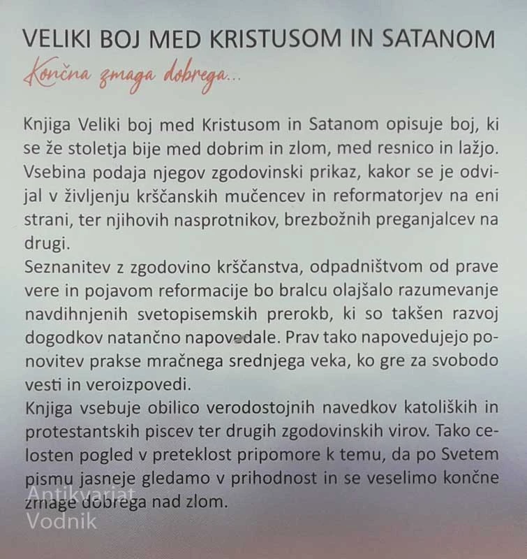 VELIKI BOJ MED KRISTUSOM IN SATANOM, Ellen G. White