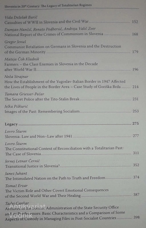 SLOVENIA IN 20th CENTURY: THE LEGACY OF TOTALITARIAN REGIMES, več avtorjev