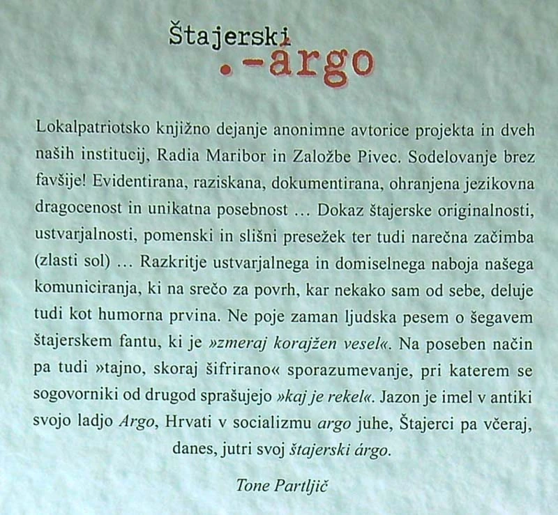 ŠTAJERSKI ÁRGO; JEZIKOVNI PRIROČNIK ZA VSE ŠTAJERCE IN NEŠTAJERCE
