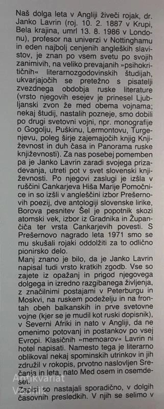 MED OSEM IN OSEMDESET, Janko Lavrin