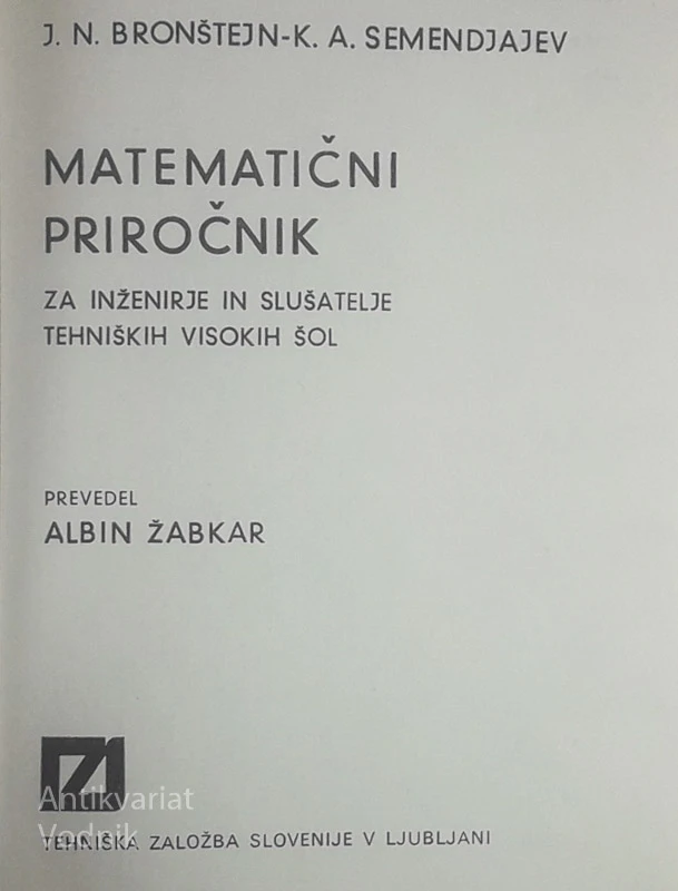 MATEMATIČNI PRIROČNIK, J. N. Bronštejn in K. A. Semendjajev