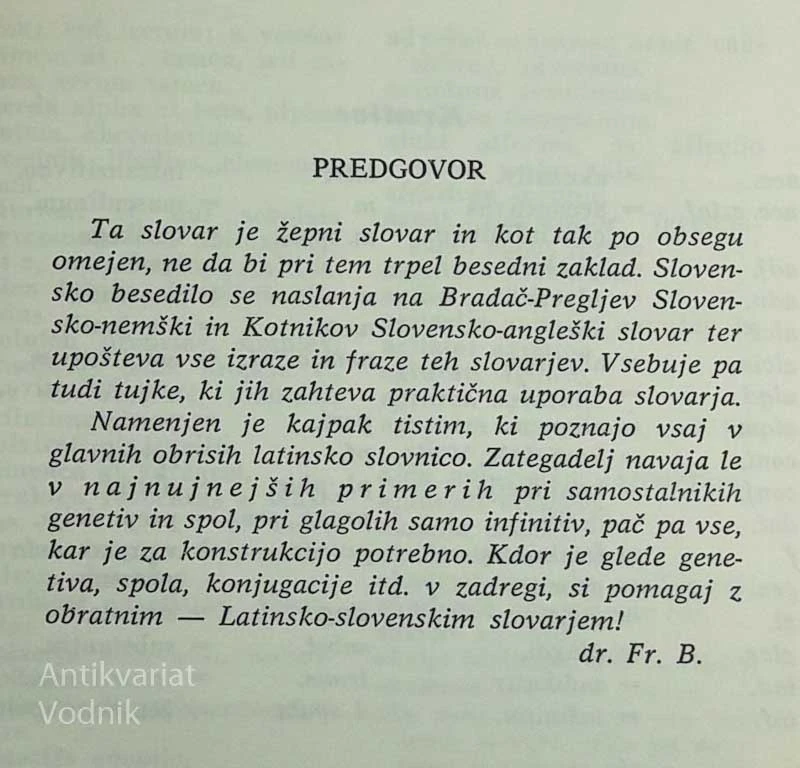 SLO-LATINSKI SLOVAR, Fran Bradač