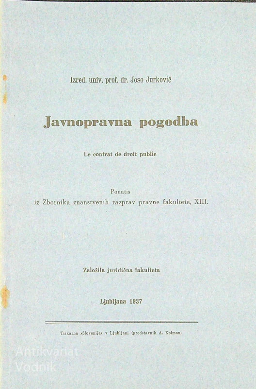 JAVNOPRAVNA POGODBA, dr. Joso Jurkovič