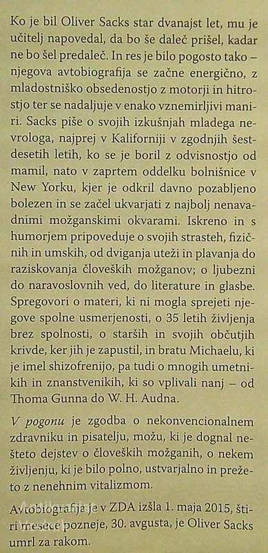 V POGONU; NEKO ŽIVLJENJE, Oliver Sacks