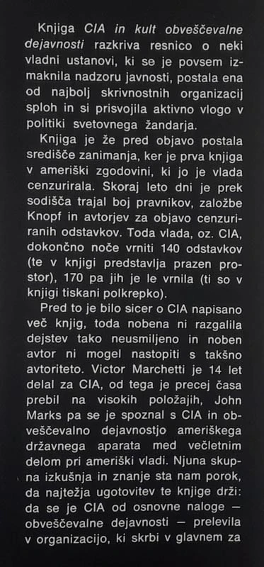 CIA IN KULT OBVEŠČEVALNE DEJAVNOSTI, Victor Marchetti in John D. Marks
