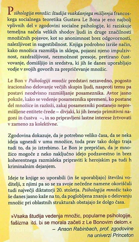 PSIHOLOGIJA MNOŽIC; ŠTUDIJA VSAKDANJEGA MIŠLJENJA, Gustave Le Bon