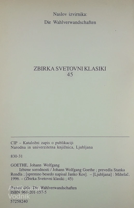 IZBIRNE SORODNOSTI, Johann Wolfgang Goethe