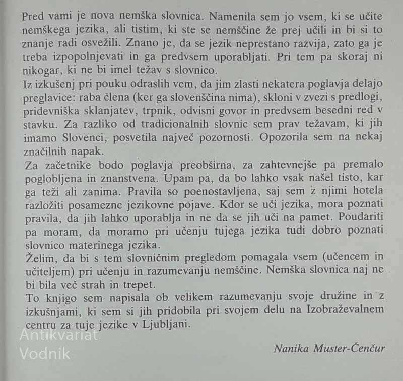 NEMŠKA SLOVNICA PO NAŠE, Nanika Muster-Čenčur