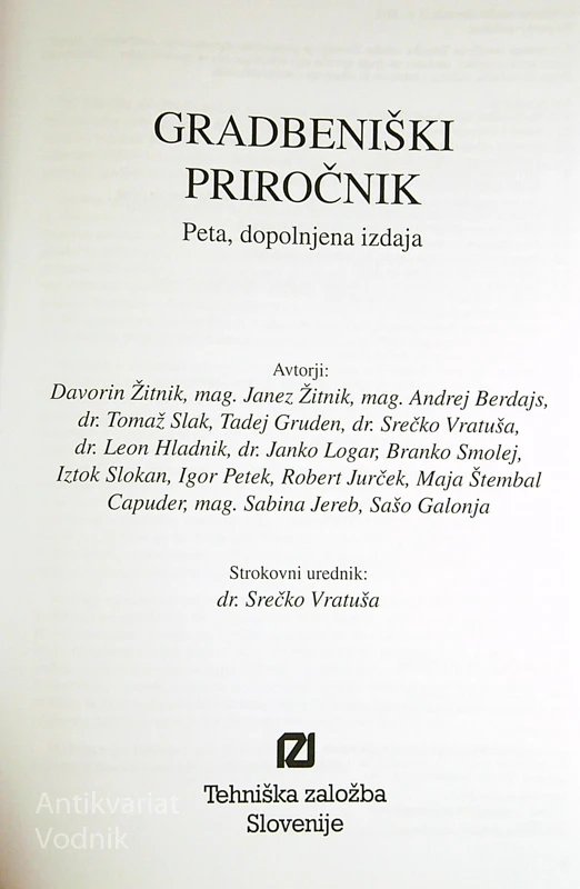 GRADBENIŠKI PRIROČNIK; PETA, DOPOLNJENA IZDAJA