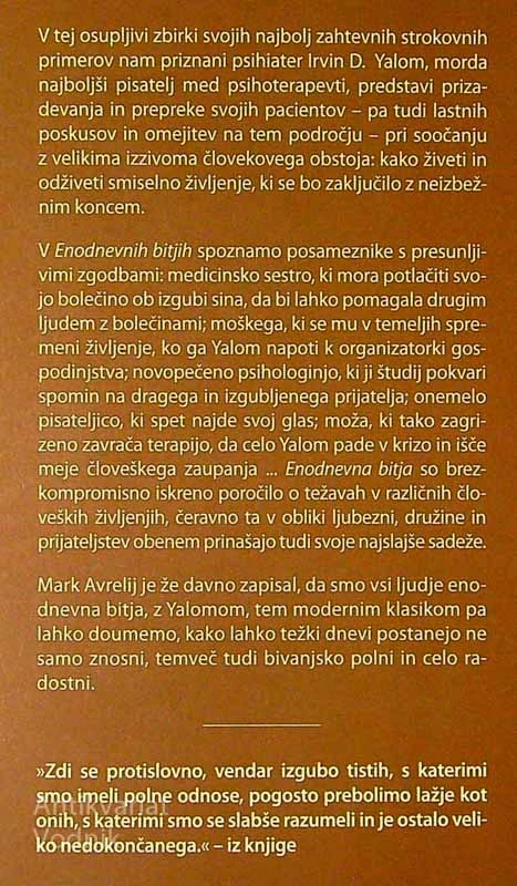 ENODNEVNA BITJA IN DRUGE ZGODBE IZ PSIHOTERAPIJE, Irvin D. Yalom