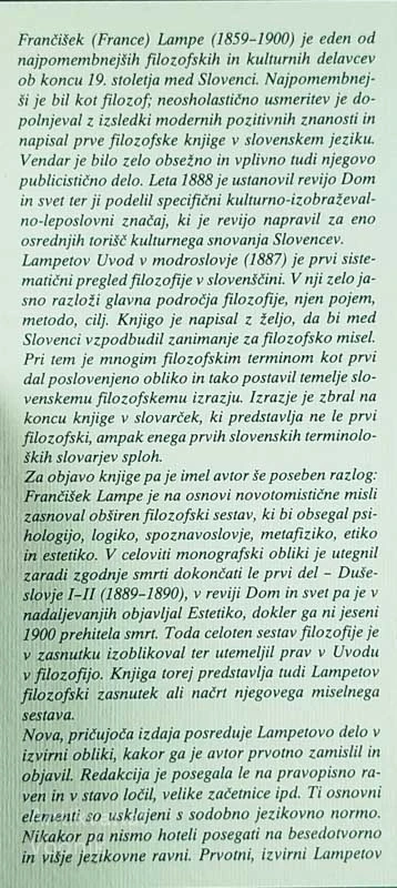 UVOD V MODROSLOVJE, Frančišek Lampe