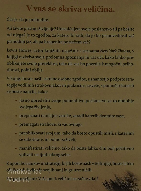 KAKO DOSEČI VELIČINO; UPORABITE MOČ UMA, DA DANES ZAŽIVITE SANJE, Lewis Howes
