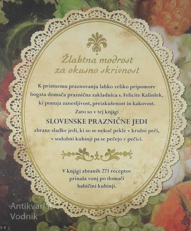 SLOVENSKE PRAZNIČNE JEDI; sladke, Po s. Feliciti Kalinšek