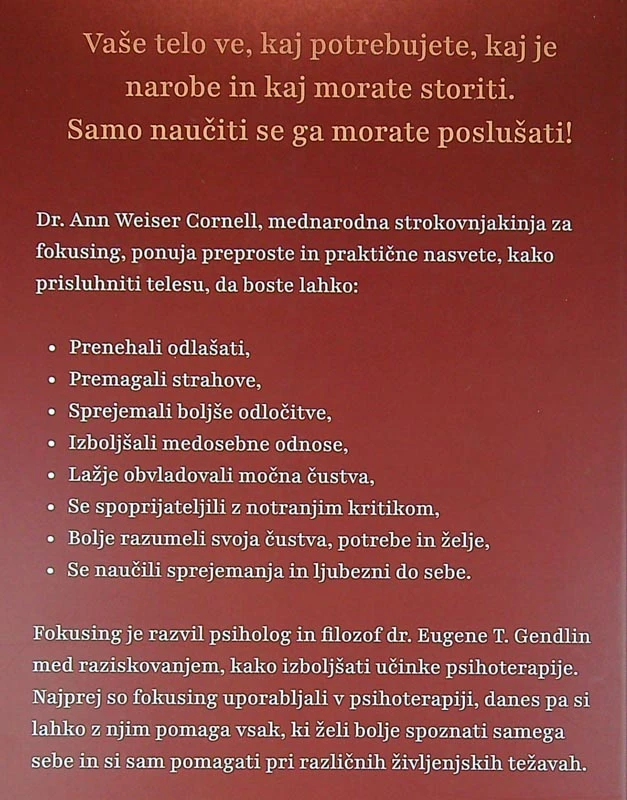MOČ FOKUSINGA, dr. Ann Weiser Cornell