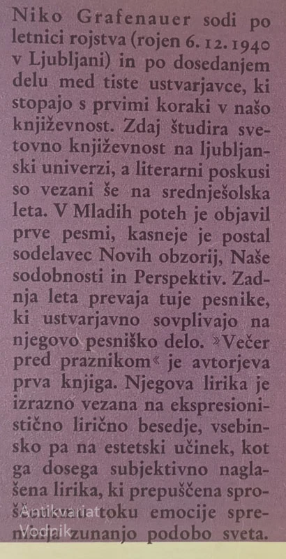 VEČER PRED PRAZNIKOM, Niko Grafenauer