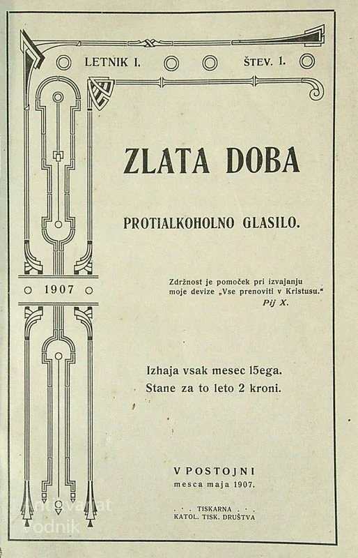 ZLATA DOBA; PROTIALKOHOLNO GLASILO, letnik 1. štev. 1.