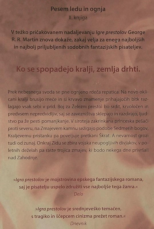 PESEM LEDU IN OGNJA; SPOPAD KRALJEV (2. knjiga), George R. R. Martin