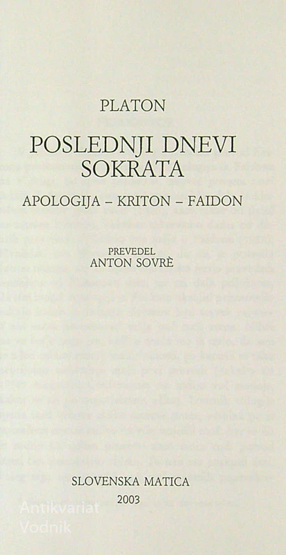 POSLEDNJI DNEVI SOKRATA, Platon