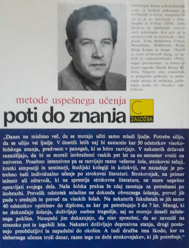 POTI DO ZNANJA, metode uspešnega učenja, Vid Pečjak