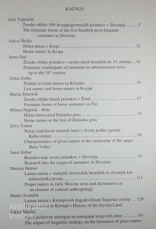 SIMPOZIJ; SLOVENSKA LASTNOIMENSKOST, več avtorjev