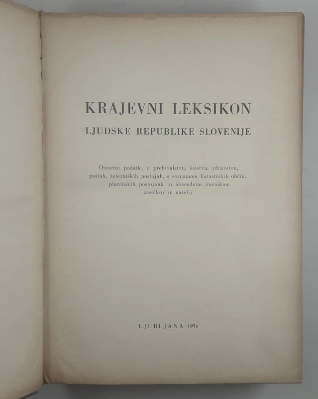 KRAJEVNI LEKSIKON REPUBLIKE SLOVENIJE 1954