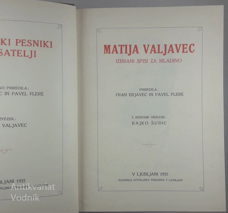 MATIJA VALJAVEC, IZBRANI SPISI ZA MLADINO
