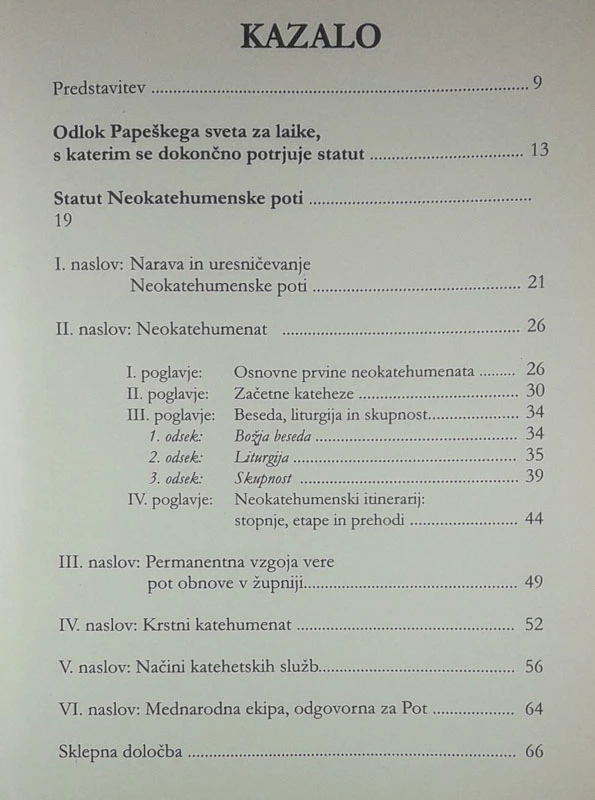 NEOKATEHUMENSKA POT; STATUT