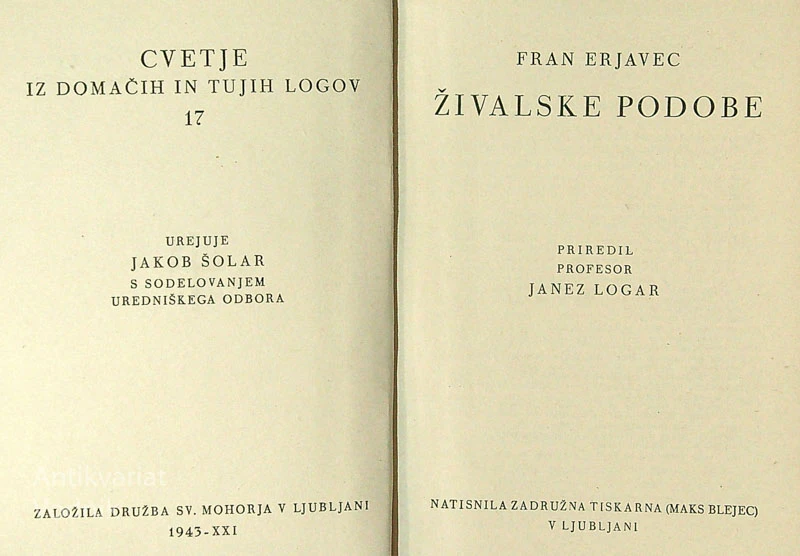ŽIVALSKE PODOBE, Fran Erjavec