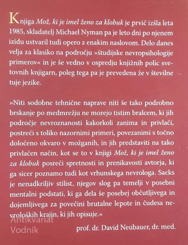 MOŽ, KI JE IMEL ŽENO ZA KLOBUK, Oliver Sacks