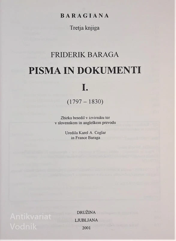 BARAGIANA, PISMA IN DOKUMENTI I Friderika Barage (1797-1830)