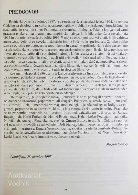 VODA: V PREDSTAVAH STARIH SLOVANOV O POSMRTNEM ŽIVLJENJU IN ŠEGAH OB SMRTI, Mirjam Mencelj