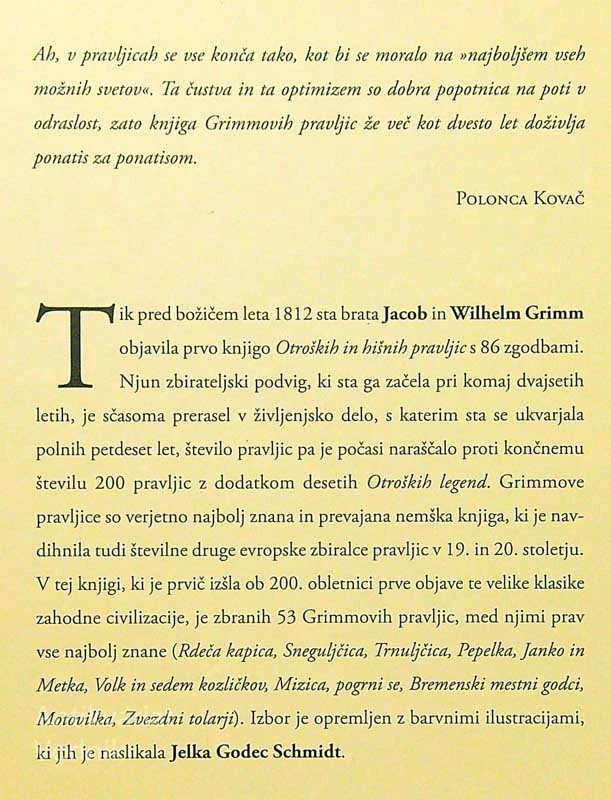 ZLATE GRIMMOVE PRAVLJICE, Jacob in Willhelm Grimm (ilustrirala Jelka Godec Schmidt)