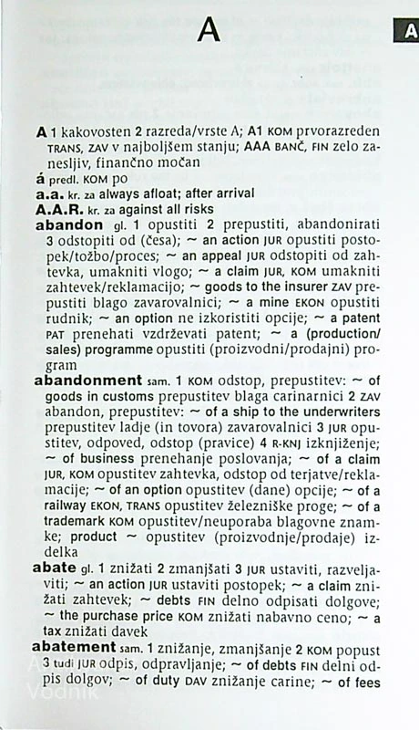 MALI MODERNI POSLOVNI SLOVAR; ANGLEŠKO-SLOVENSKI, Lidija Šega