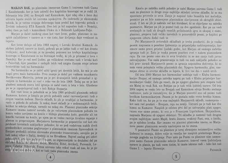 PESMI ZA PLANINCE, Marjan Rak – Gams I.