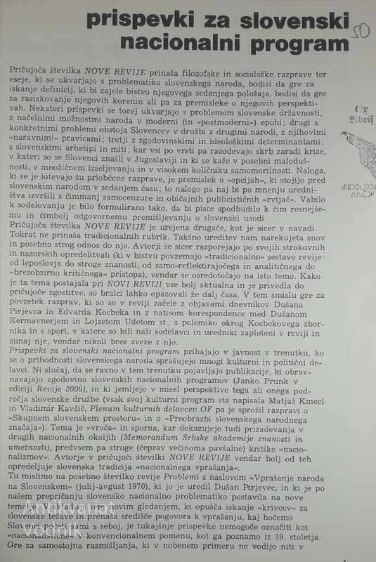 NOVA REVIJA ŠT. 57: PRISPEVKI ZA SLOVENSKI NACIONALNI PROGRAM