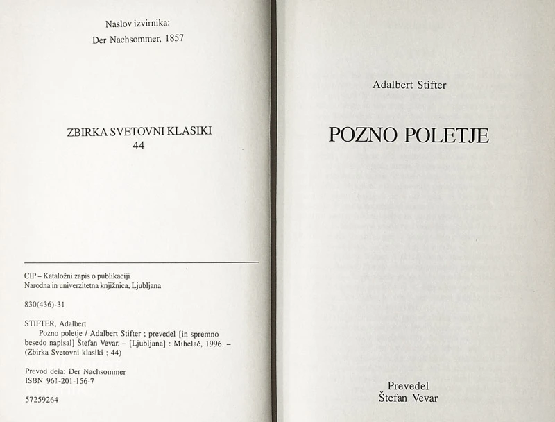 POZNO POLETJE, Adalbert Stifter