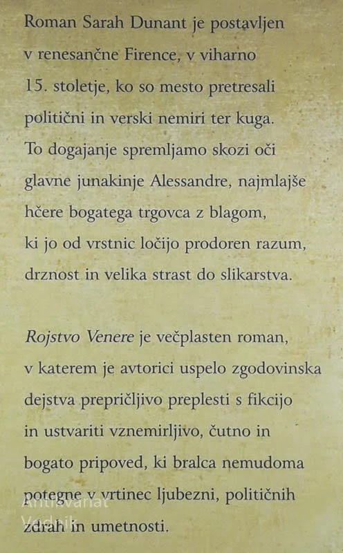 ROJSTVO VENERE, Sarah Dunant