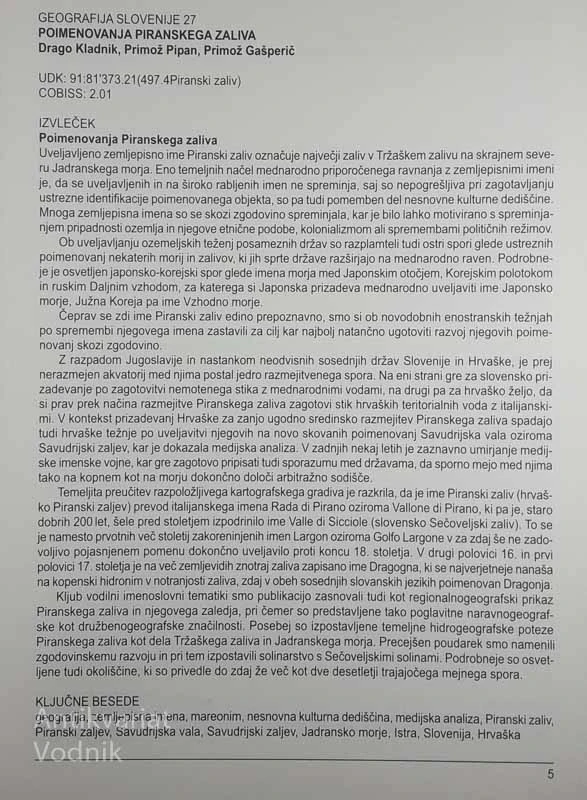 POIMENOVANJA PIRANSKEGA ZALIVA, več avtorjev
