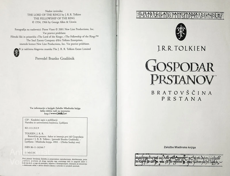GOSPODAR PRSTANOV; BRATOVŠČINA PRSTANA, J. R. R. Tolkien