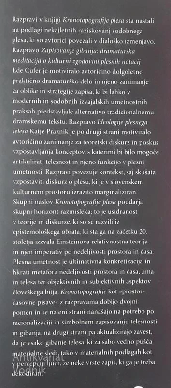 KRONOTOPOGRAFIJE PLESA: DVE RAZPRAVI, Eda Čufer in Katja Praznik