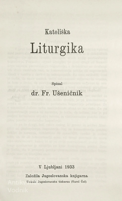 KATOLIŠKA LITURGIKA, dr. Fr. Ušeničnik