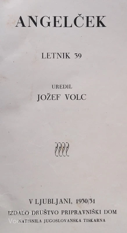 ANGELČEK 1930/31, LETNIK 39, uredil Jožef Volc
