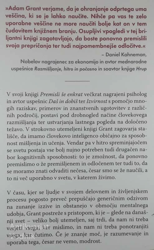PREMISLI ŠE ENKRAT; ZAKAJ JE DOBRO VEDETI, ČESA NE VEMO, Adam Grant