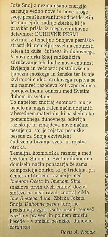 DUHOVNE PESMI, Jože Snoj