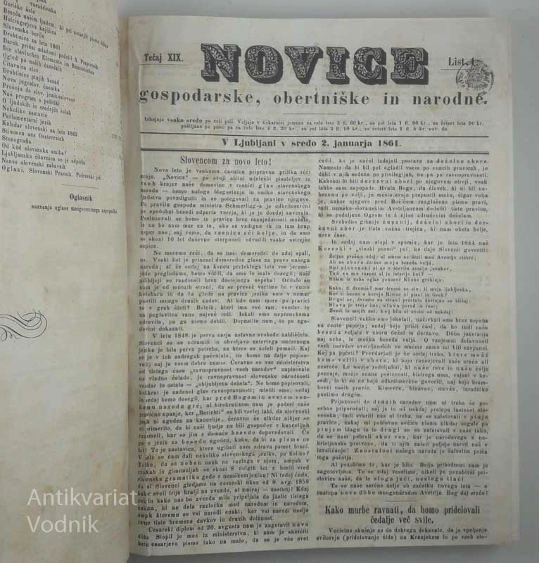 NOVICE; GOSPODARSKE, OBERTNIŠKE IN NARODNE (19. tečaj 1861)