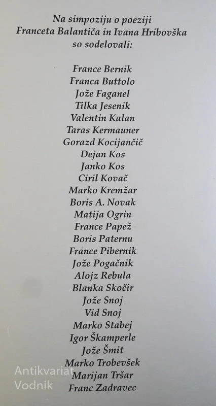BALANTIČEV IN HRIBOVŠKOV ZBORNIK,uredil Marjan Dolgan