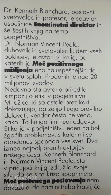 MOČ POŠTENEGA POSLOVANJA, Kenneth Blanchard in Norman Vincent Peale