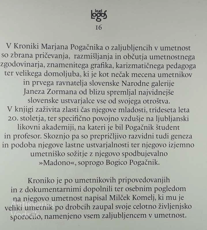KRONIKA MARJANA POGAČNIKA O ZALJUBLJENCIH V UMETNOSTI, Milček Komelj