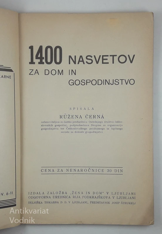 1400 NASVETOV ZA DOM IN GOSPODINJSTVO, spisala Ružena Černa