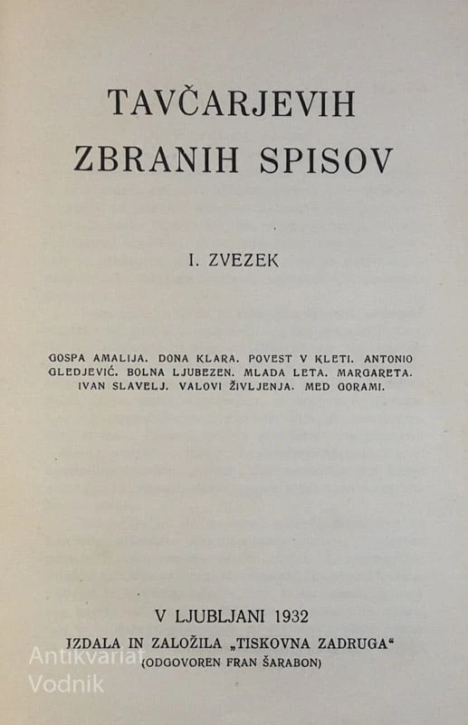 Dr. Ivan Tavčar, ZBRANI SPISI, I. – VI.